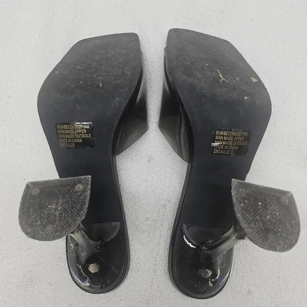 𝅺Bisou Bisou Clear Vinyl Sculptural Heel Square Toe Chic Heels Size 6.5 - Picture 7 of 9